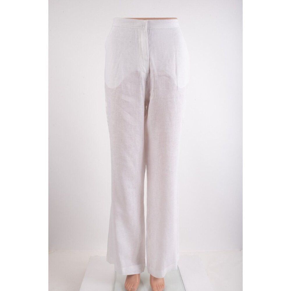 Zara Womens Linen Pants Trousers L White Wide Leg semi sheer 8292/707 NWT
